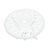 Set da giardino vintage 3 pezzi in alluminio bianco, composto da tavolo con foro per ombrellone e due sedie decorate in stile floreale
