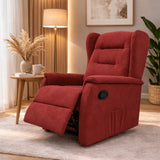 Poltrona relax Ariel in tessuto, reclinabile manualmente con leva laterale, design moderno e schienale alto
