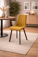 Sedia Iris con seduta acquamarina in tessuto easy-clean e struttura in metallo nero