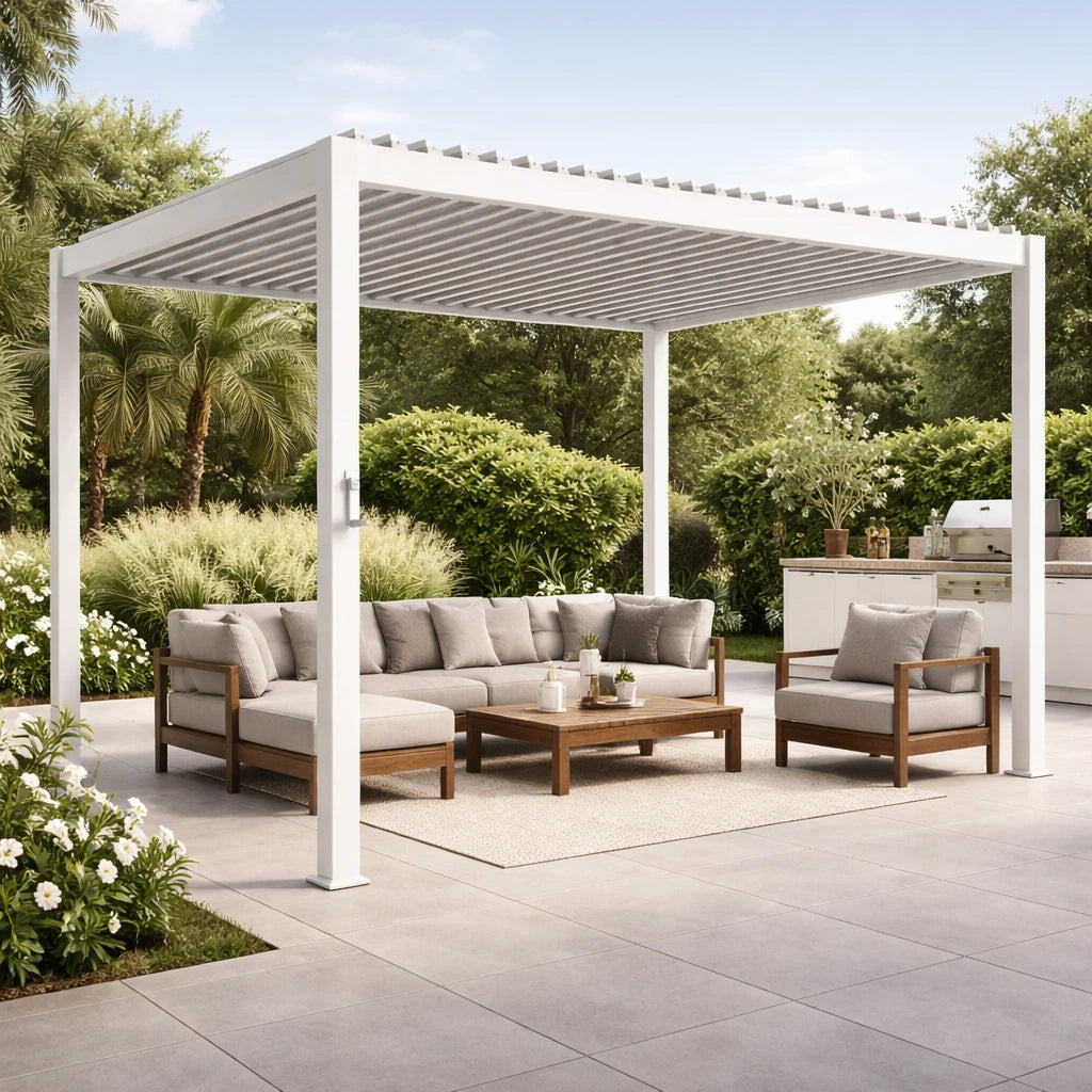 Pergola Bioclimatica SKY 3x4 m in Alluminio Grigio – Tetto a Lamelle Regolabili e Drenaggio Integrato per Giardino e Terrazzo