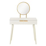 Toeletta da Trucco Bianca con Specchio Oro, 2 Cassetti e Gambe in Legno – Design Elegante per Camera da Letto