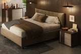 Camera da letto moderna Dubai con letto contenitore e armadio battente finitura noce e canapa frassinato con specchi