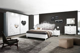 Camera da Letto Dublino Bianca con o senza contenitore, finitura bianco frassinato con serigrafia argento – Europa Mobili