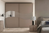 Camera da letto moderna FIRENZE con letto contenitore e armadio scorrevole laccato visone con specchi