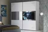 Camera da letto moderna leon con letto contenitore e finitura bianco frassinato con dettagli argento