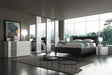 Camera da letto moderna Lussemburgo in bianco lucido e cemento con letto contenitore e armadio con specchi