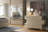 Camera da letto moderna Malta Canapa con letto contenitore e dettagli glitter oro
