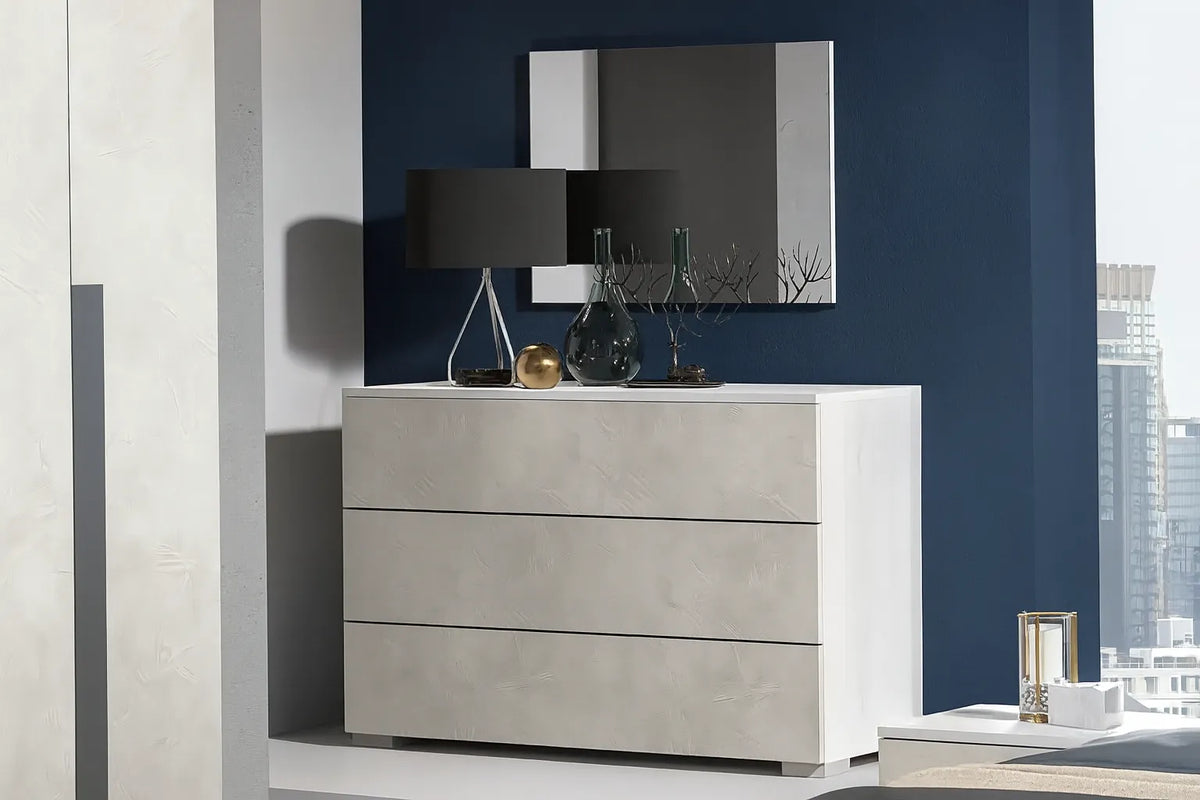 Camera da Letto Monaco in frassino bianco e cemento con armadio scorrevole e design moderno – Europa Mobili