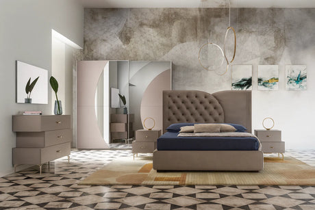 Camera da letto moderna con letto contenitore, armadio scorrevole, comò e comodini
