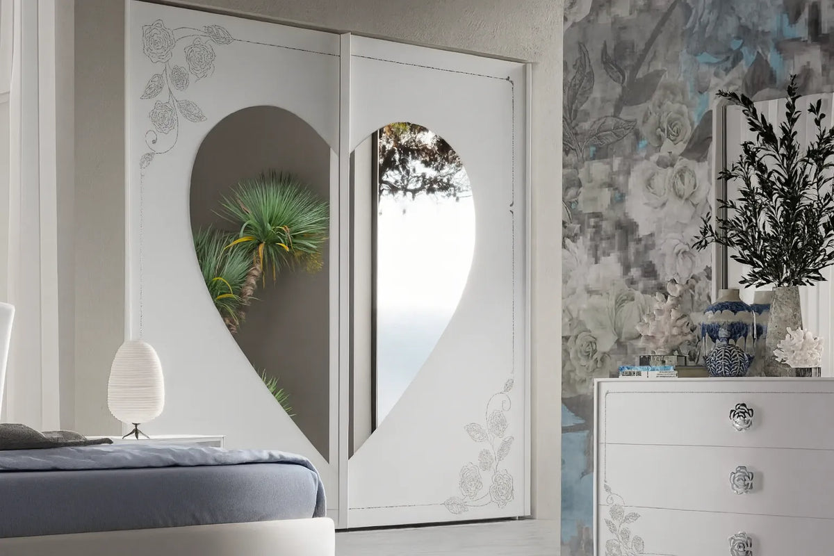 Camera da Letto Toronto Bianca con contenitore, finitura bianco frassinato e dettagli argento – Europa Mobili
