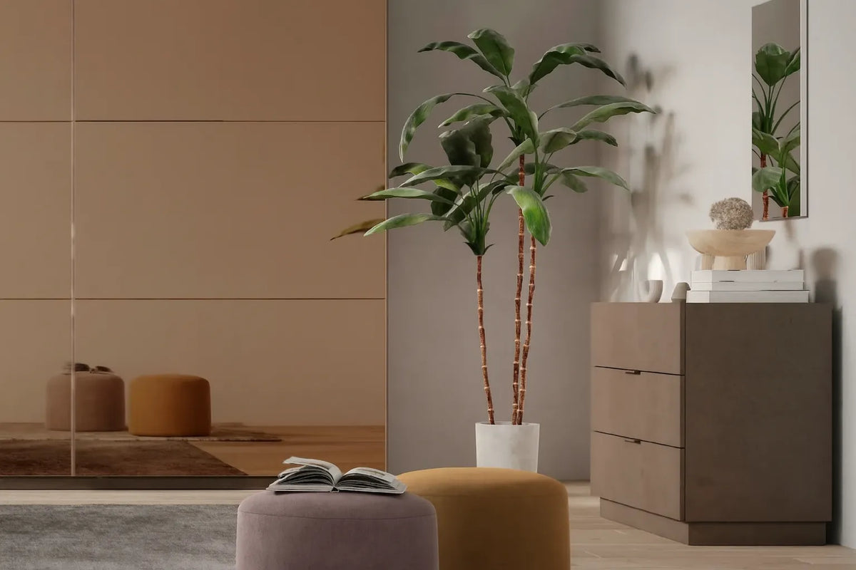 Camera da letto moderna Valencia con letto contenitore e armadio scorrevole bronzo con specchi bronzati