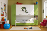 Cameretta Begonia a ponte disponibile in rosso, verde o blu con doppio letto e cabina opzionale da 90 cm – Europa Mobili