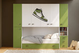 Cameretta Begonia a ponte disponibile in rosso, verde o blu con doppio letto e cabina opzionale da 90 cm – Europa Mobili