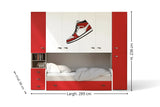 Cameretta Begonia a ponte disponibile in rosso, verde o blu con doppio letto e cabina opzionale da 90 cm – Europa Mobili