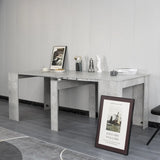 Consolle allungabile salvaspazio in legno MDF estensibile da 78 a 300 cm disponibile nelle finiture olmo, bianco frassinato e cemento.