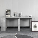 Consolle allungabile salvaspazio in legno MDF estensibile da 78 a 300 cm disponibile nelle finiture olmo, bianco frassinato e cemento.