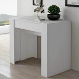 Consolle allungabile salvaspazio in legno MDF estensibile da 78 a 300 cm disponibile nelle finiture olmo, bianco frassinato e cemento.