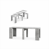 Consolle allungabile salvaspazio in legno MDF estensibile da 78 a 300 cm disponibile nelle finiture olmo, bianco frassinato e cemento.