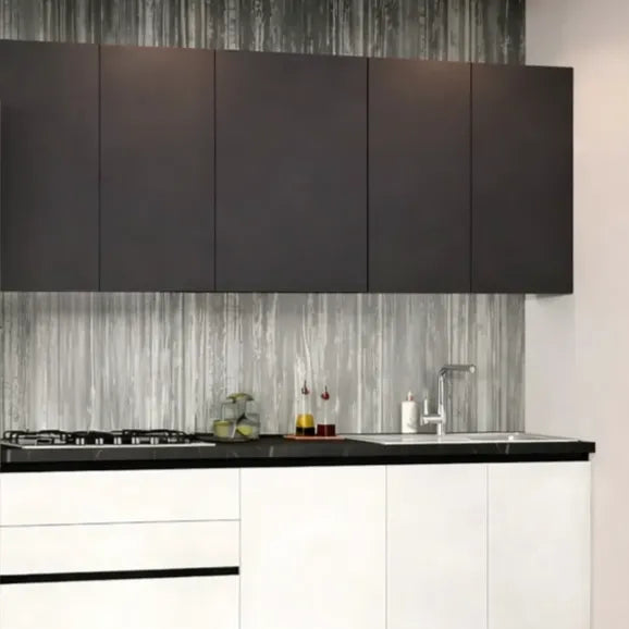 Cucina Armonia 363 cm moderna bianco frassino e antracite con elettrodomestici inclusi.