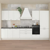 Cucina ilaria Bianca 360 cm con ante in frassino bianco, colonne, pensili e basi moderne, completa di elettrodomestici Candy