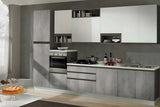 Cucina Prisma 360 cm con pensili bianco gesso e basi cemento chiaro
