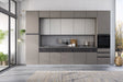 Cucina Zen 360 cm con ante cachemire e basalto, top effetto fango, gola integrata, elettrodomestici Candy inclusi, design moderno e componibile.