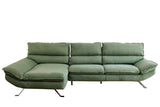 Divano angolare Chicago 304x170 cm con chaise longue, schienali traslanti, rivestimento vellutato e piedini in metallo nero. Eleganza e comfort moderni.