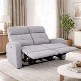 Divano elettrico Cindy 2 posti recliner in tessuto con poggiapiedi e schienale reclinabile colore grigio o tortora.