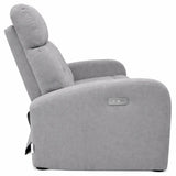 Divano elettrico Cindy 2 posti recliner in tessuto con poggiapiedi e schienale reclinabile colore grigio o tortora.