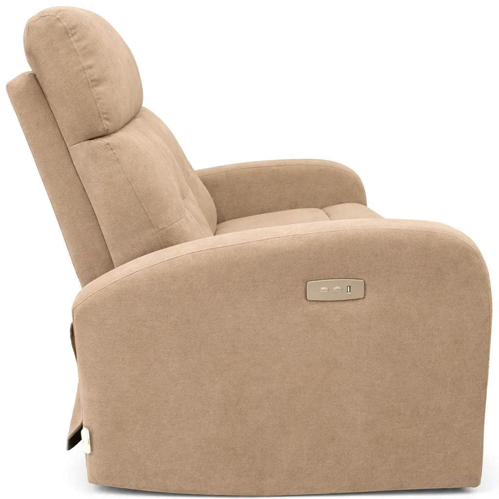Divano elettrico Cindy 2 posti recliner in tessuto con poggiapiedi e schienale reclinabile colore grigio o tortora.