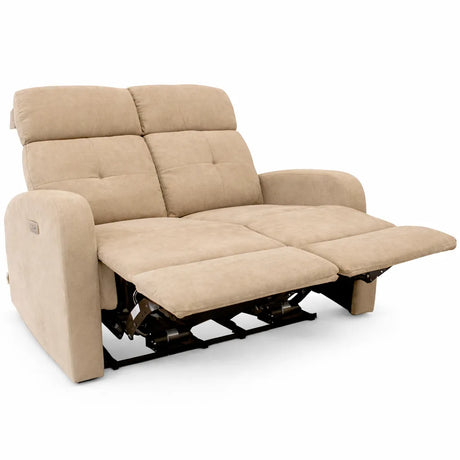 Divano elettrico Cindy 2 posti recliner in tessuto con poggiapiedi e schienale reclinabile colore grigio o tortora.