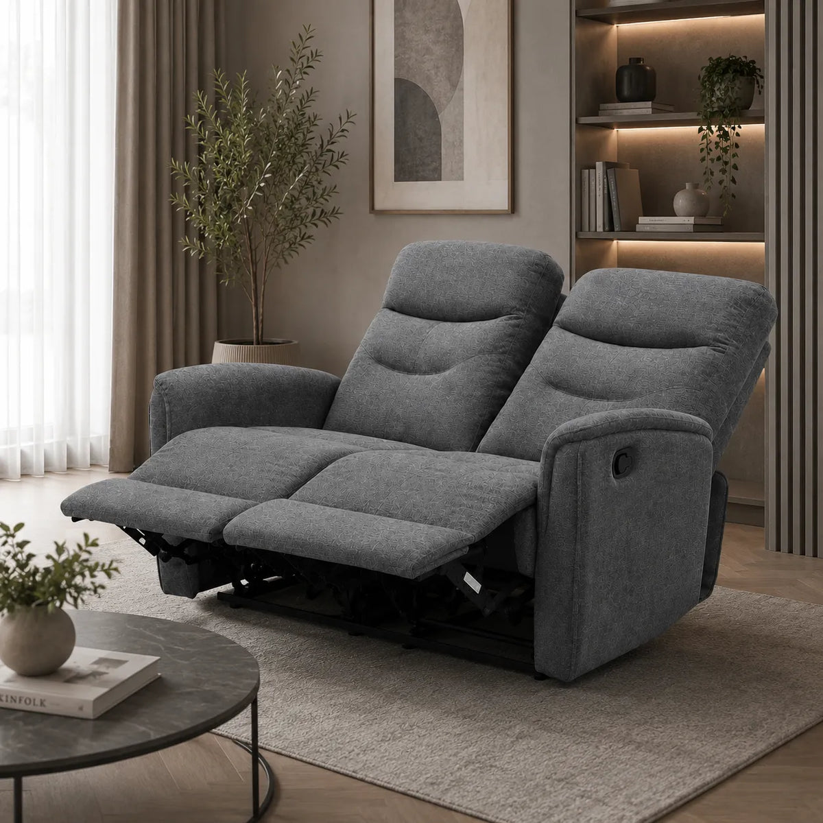 Divano Thiago relax 2 posti tortora o grigio con doppio recliner manuale 