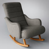 Dondolo Giulietta in legno con schienale ergonomico e rivestimento in cotone. Design classico per interni eleganti e spazi relax coperti.