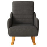 Dondolo Giulietta in legno con schienale ergonomico e rivestimento in cotone. Design classico per interni eleganti e spazi relax coperti.