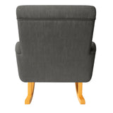 Dondolo Giulietta in legno con schienale ergonomico e rivestimento in cotone. Design classico per interni eleganti e spazi relax coperti.