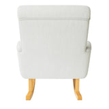 Dondolo Giulietta in legno con schienale ergonomico e rivestimento in cotone. Design classico per interni eleganti e spazi relax coperti.