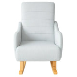 Dondolo Giulietta in legno con schienale ergonomico e rivestimento in cotone. Design classico per interni eleganti e spazi relax coperti.