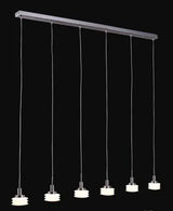 Lampadario a sospensione Sayonara in cromo con 6 luci e diffusori in vetro opale
