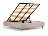 Letto Vienna una piazza e mezza in tessuto idrorepellente con contenitore e testata con bottoni cristal. Design moderno, pratico e raffinato.

