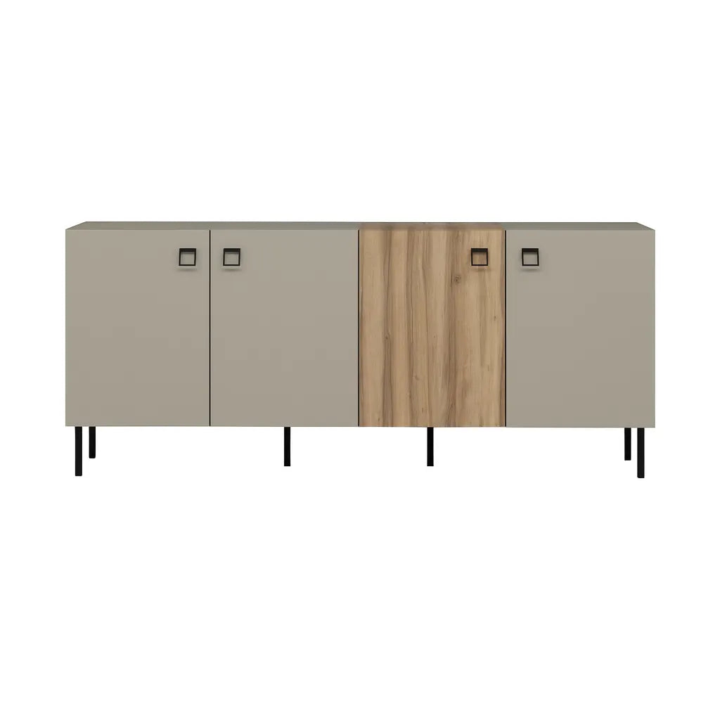 Madia moderna 4 ante color cashmere e rovere con piedini e maniglie nere
