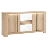 Madia Palazzo 3 ante con finitura Rovere Wellington e Bianco Laccato. Mobile contenitore elegante e moderno Made in Italy, perfetto per il soggiorno.