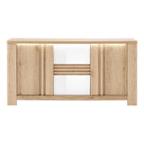Madia Palazzo 3 ante con finitura Rovere Wellington e Bianco Laccato. Mobile contenitore elegante e moderno Made in Italy, perfetto per il soggiorno.