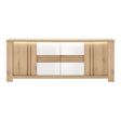 Madia Palazzo 4 ante con finitura Rovere Wellington e Bianco Laccato. Mobile contenitore elegante e moderno Made in Italy, perfetto per il soggiorno.