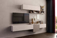 Parete attrezzata Lea finitura bronzo e cachemire con pensili e base porta TV.