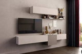 Parete attrezzata Lea finitura bronzo e cachemire con pensili e base porta TV.