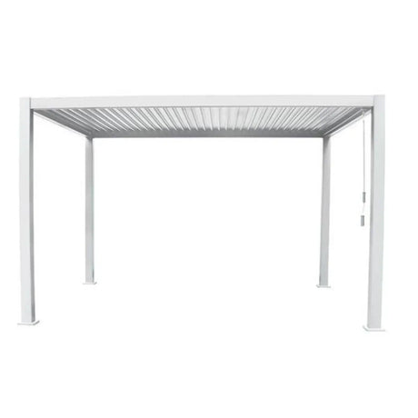 Pergola bioclimatica bianca 3x3,6 m con lamelle orientabili e struttura in alluminio