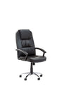 Poltrona direzionale Toledo in ecopelle nera con schienale ergonomico, braccioli imbottiti e altezza regolabile, ideale per ufficio moderno.