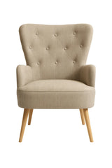 Poltrona Giulietta in tessuto Oxford antimacchia con schienale ergonomico trapuntato e piedini in legno, ideale per soggiorno, studio o camera da letto.