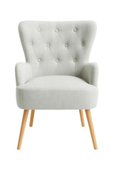 Poltrona Giulietta in tessuto Oxford antimacchia con schienale ergonomico trapuntato e piedini in legno, ideale per soggiorno, studio o camera da letto.
