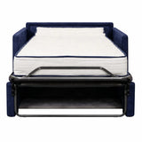 Poltrona letto trasformabile con materasso alto 18 cm e rivestimento in tessuto idrorepellente e antimacchia in vari colori.